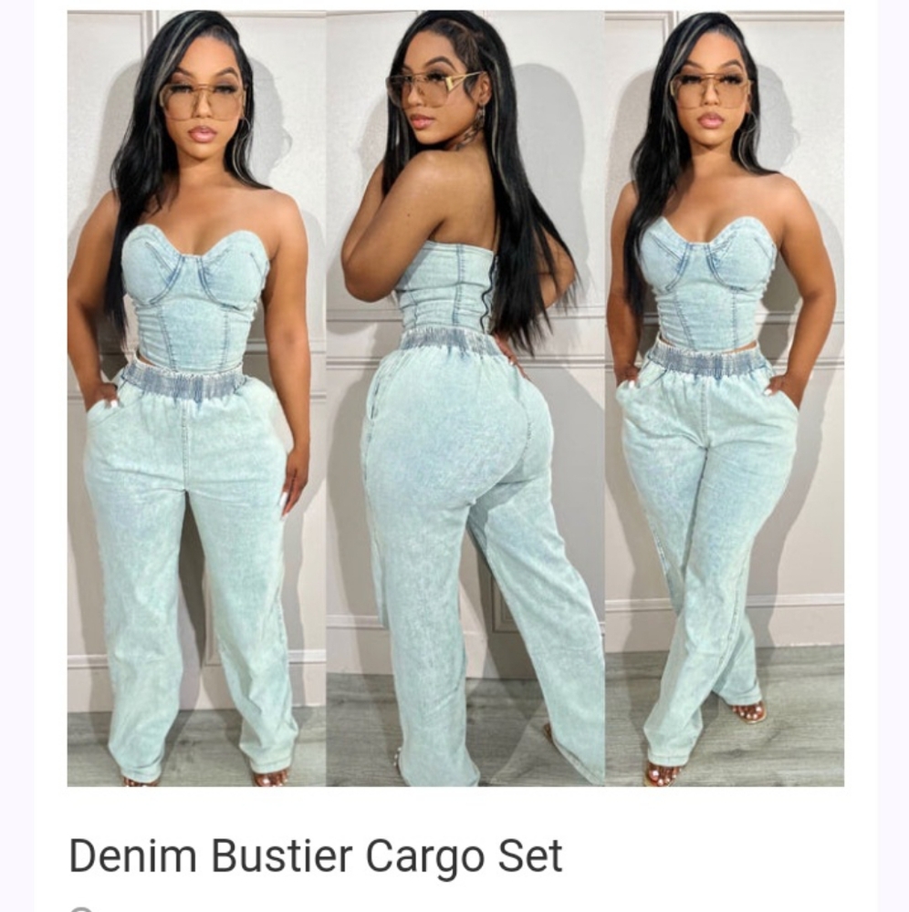Denim Bustier Cargo Set New Without Tags